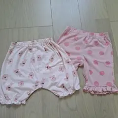 ベビー ショートパンツ 2枚セットうさぎ柄 ネコ柄 ピンク 95