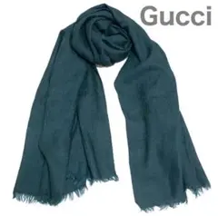 美品 Gucci GG柄 ジャガード フリンジ 大判 ストール グリーン
