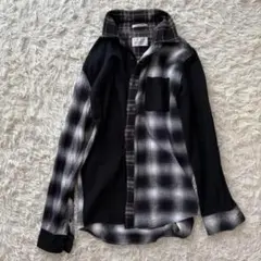 GLOVE HOUSE 黒系 変形チェック柄ネルシャツ Lサイズ
