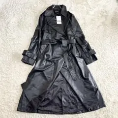 未使用✨ ZARA ザラ レザー ダブル ロング トレンチコート ベルト付き L