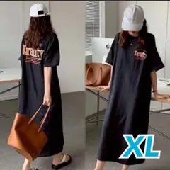 セール　Tシャツワンピース　黒　 XL　半袖　ロング Tシャツ　ブラック