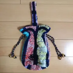 カラカラ　多色花柄巾着袋 鈴付き