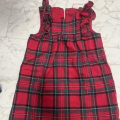H&M 赤と黒のチェック ジャンバースカート 92