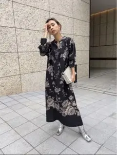 Ameri vintage 花柄 ワンピース ブラック