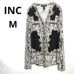 【INC 】黒白　ペイズリー柄　長袖シャツ　薄手　柄シャツ　М　海外　US古着