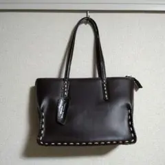 新品 VALENTINO BERTINI ブラウン レザーハンドバッグ Valentino Bertini] Handbag leather embossed logo brown beige
