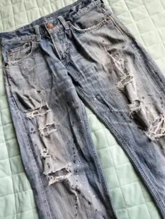 送料込み★EDWINブルートリップ503ペンキ加工ダメ－ジ仕様デニムsize28