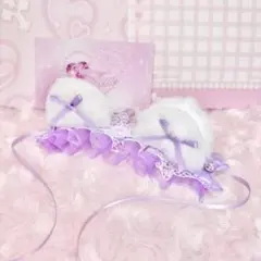 さな様　ぬい服　ぬい　ヘッドドレス　紫　猫耳　　リボン　あみあみリボン