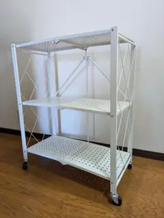 折り畳める収納ラック3段 キャスター付 耐荷重80Kg