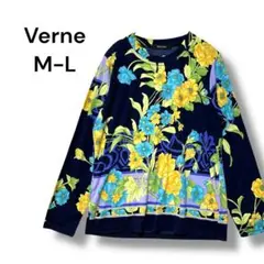 ［美品］ベルン　カットソー　長袖　肩パッド　Ｍ〜Ｌ　総花柄　ストレッチ