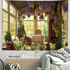 タペストリー 壁飾り 壁掛け装飾布 植物に囲まれた部屋の絵柄 150ｘ130cm