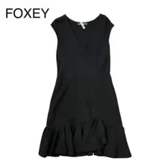 【美品】FOXEY フォクシー Vネック ひざ丈ワンピース 黒 29Q1
