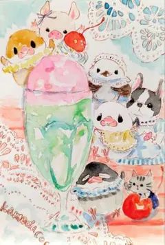 ふわふわ亀田　8/2 15（原画）ポストカードサイズの用紙のみ