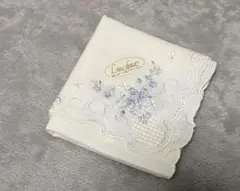 ハンカチ　㈱川辺　Linegrace 刺繍　ブルー　綿麻