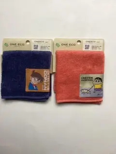 「キャラクタータオルハンカチ２枚（名探偵コナン、クレヨンしんちゃん）」