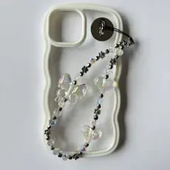 Clear×SilverFlowerビーズストラップ♡スマホストラップ♡