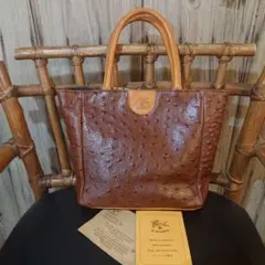 IL BISONTE 【オーストリッチ型押し】 中はウールチェック ハンドバッグ