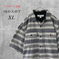 【アメリカ古着】OLDNAVY／半袖ネルシャツ ボーダー柄 ビッグシルエット
