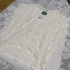 【新品】【今季】ikka ホワイト レース編み Tシャツ