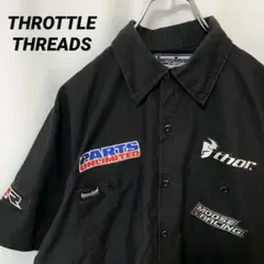 N-4604 THROTTLE THREADS 古着 ワークシャツ 半袖 刺繍M