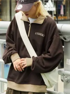 MONO-MART【CODDERR】ハーフジップロゴ刺繍裏毛ビックスウェット