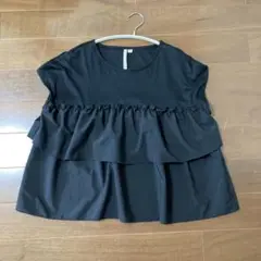 しまむら　hk works london ペプラム　フリル　カットソー 黒