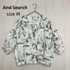 And Search ペインティング柄 シャツ レトロ ブラウス 7分袖 M