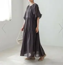 未使用★Bab bou jeloud ダークグレー ロングワンピース インド綿