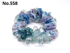 ハンドメイド お花 シュシュ ヘアゴム フラワー ビーズ ブルー558