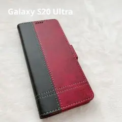 ♪ Galaxy S20 Ultra ケース 手帳型 レッドブラック