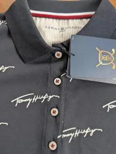 【新品】Tommy Hilfiger サイン柄 ポロシャツ ネイビー