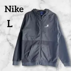 Nike ナイキ【L】黒ナイロンジャケット ブラック裏起毛ポケットフード付き