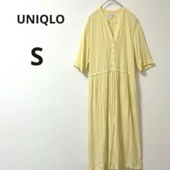 美品 UNIQLO S レーヨン ワンピース Vネック イエロー イネス