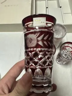 色被切子 ひと口ビールグラス 赤 5個セット