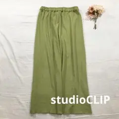 スタディオクリップ ウエストゴムイージーワイドパンツ ライトグリーン カーキL