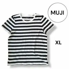 《無印良品》ボーダー半袖Tシャツ　白×黒　XL