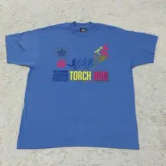 90sシングルステッチ XL くすみブルー トーチラン Tシャツ USA製