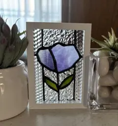 ステンドグラス　パネルミニ【小さいお花♡スミレ色】〜ハンドメイド〜置物