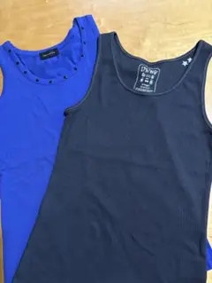 青と黒のリブ編みノースリーブ2点セット Tシャツ　タンクトップ　星(スター)柄