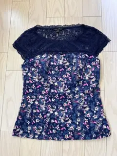 LAURA ASHLEY 花柄レース半袖トップス UK8