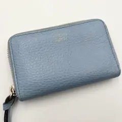 グッチ コインパース カード入れ シボ革 ラウンドファスナー 水色