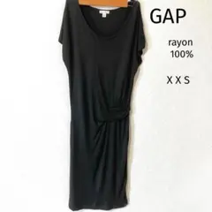 GAP ロングワンピース　黒　フレンチスリーブ　レーヨン X X S ナチュラル