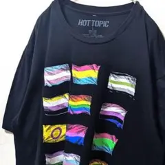 ホットトピック 国旗 デカロゴ Tシャツ ブラック 黒 L 古着