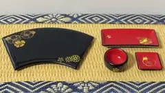 ハンドメイド ミニチュア 漆器風食器セット =金糸雀色=