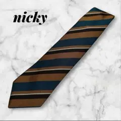 【美品】micky ネクタイ　レンメンタルストライプ　ブラウン系
