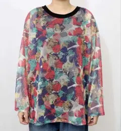 スカラー　scolar 152695：タンクトップ付 花柄メッシュプルオーバー