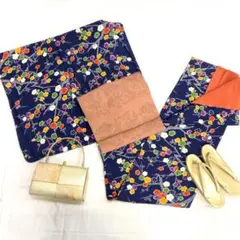 【2265】着物 小紋 正絹 袷 梅 鹿の子 紺 単品販売♪