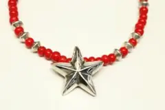 20SS【新品同様】☆CALEE:シルバースターヘッドビーズネックレス レッド