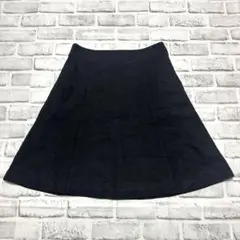 【ビームスライツ】フレアスカート 膝丈 ウール混 ブラック 裏地付き S相当