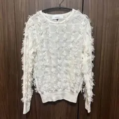 【最終価格】LE CIEL BLEU フリンジニット ホワイト　M